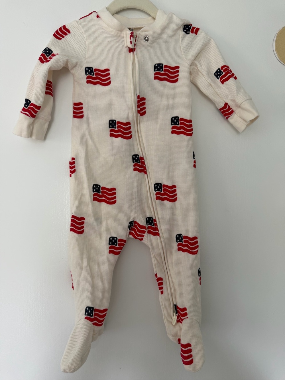 Carters Cream Baby One-Piece Footed Pajamas with Red Flag Print size 9m